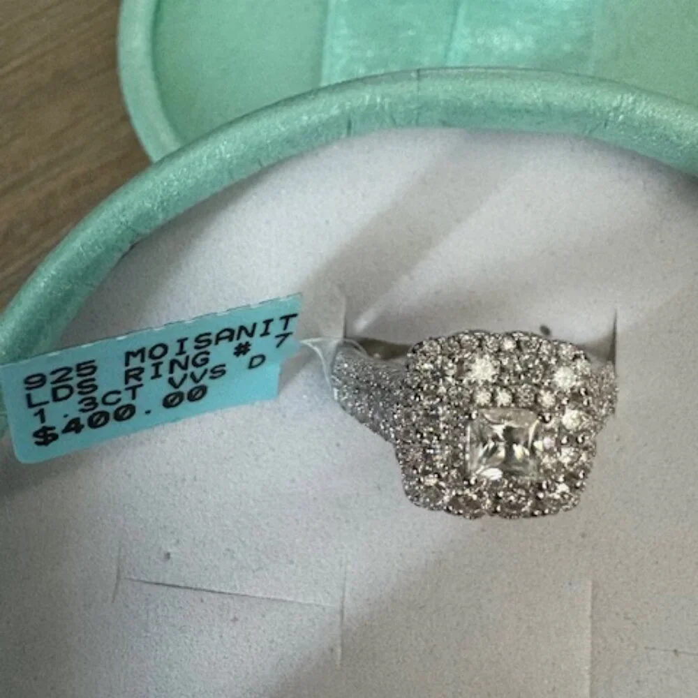 Elegant Square Halo Silver-Tone Ring with Clear Stones